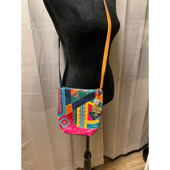 Sharif Handbags - Sharif Made in USA Patchwork Leather Crossbody Bag Bohemian Multi Color